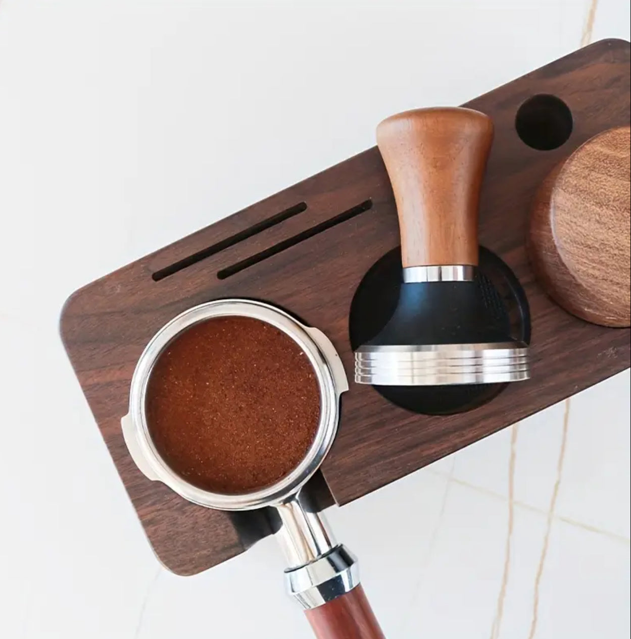 Edelstahl Tamper mit Holzgriff 51 mm + 58 mm
