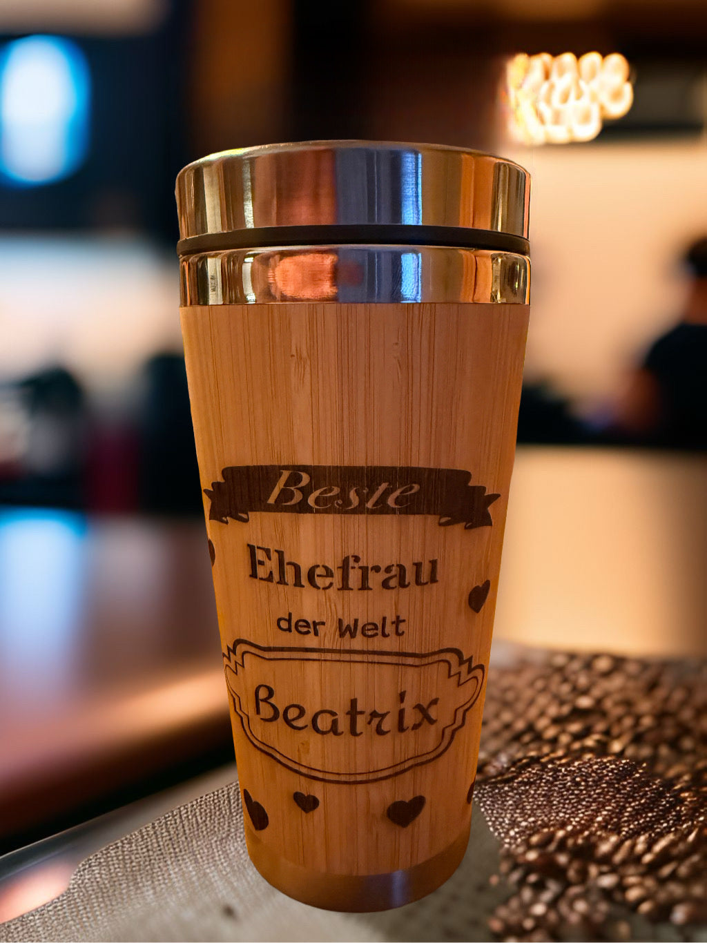 Thermobecher -Bambus- beidseitig graviert