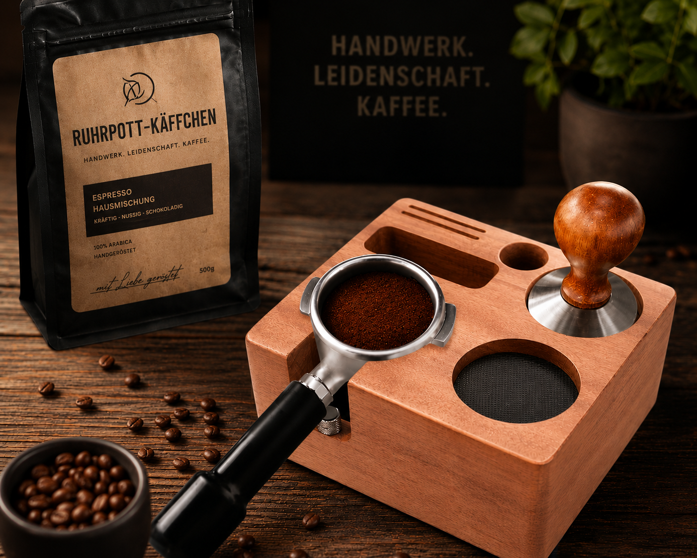 Holz Tamperstation "Barista Perfetto"  für 58mm Siebträger --Personalisierbar--