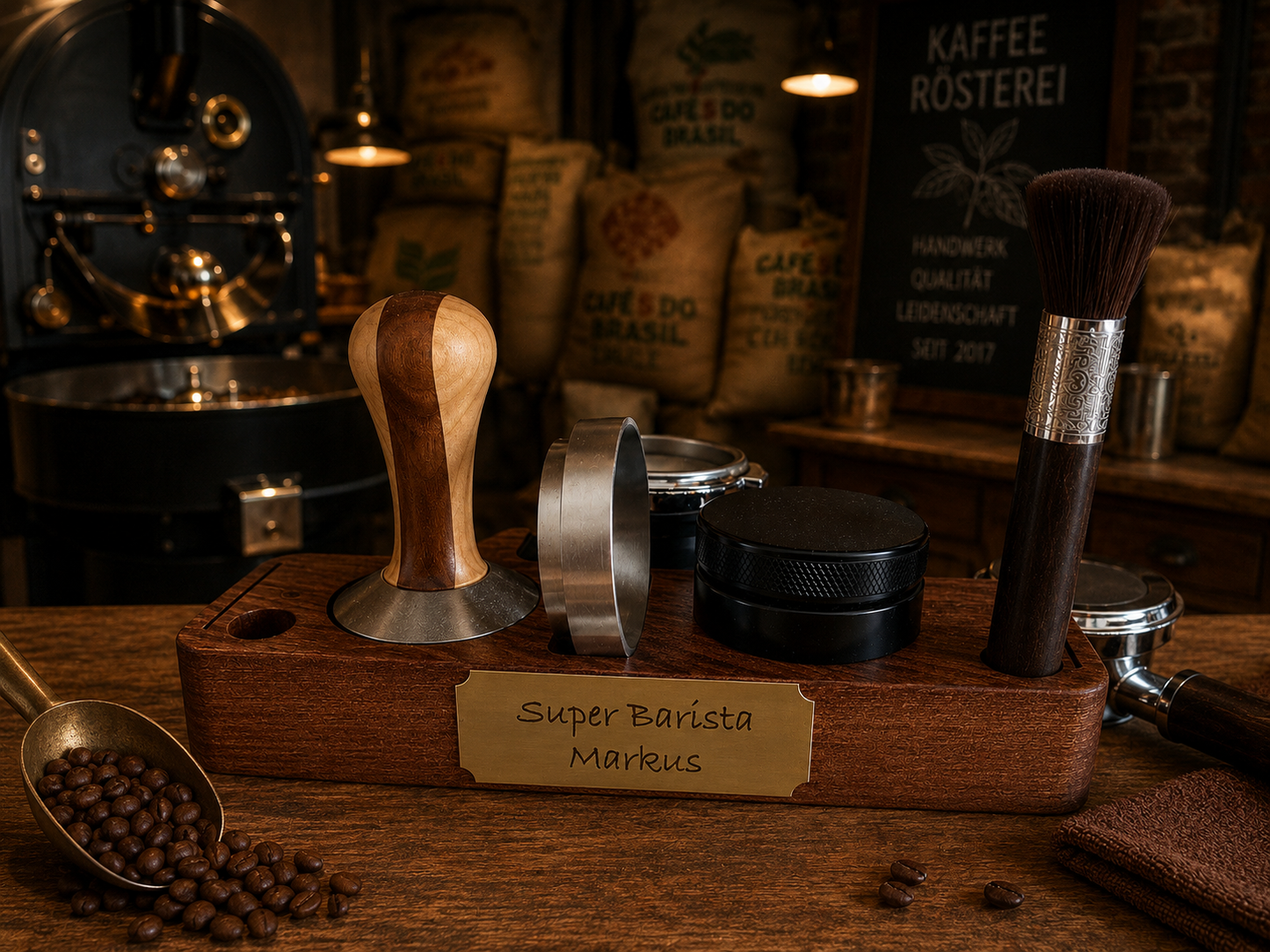 Holz Tamperstation "Barista Italiano"  --Personalisierbar--