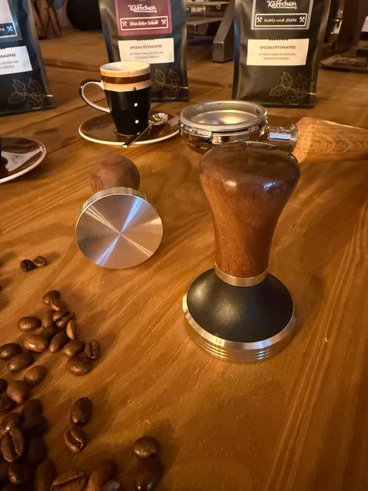 Edelstahl Tamper mit Holzgriff 51 mm + 58 mm