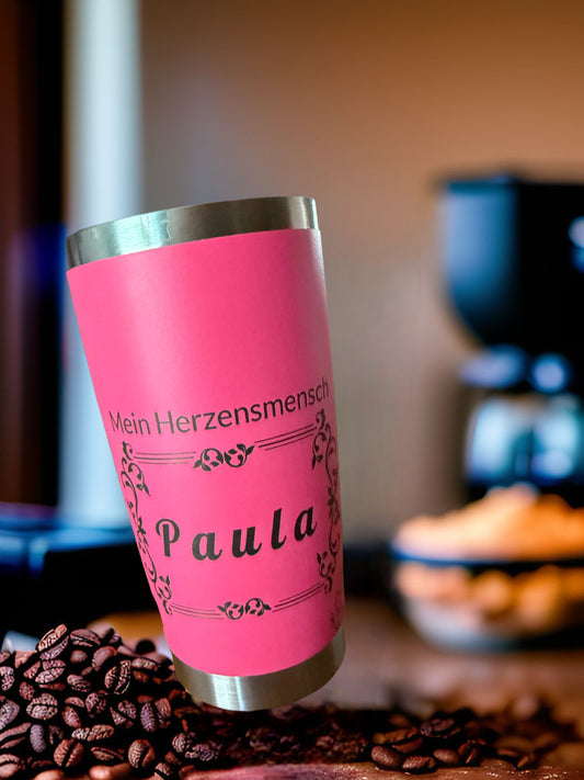 Thermobecher beidseitig graviert und personalisiert