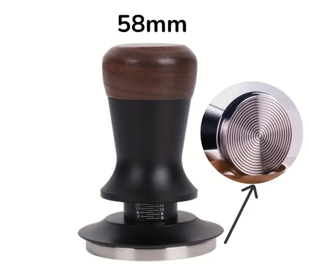 Edelstahl/Holz Tamper Druckregulierend  51 mm + 58 mm -Geriffelter Boden-