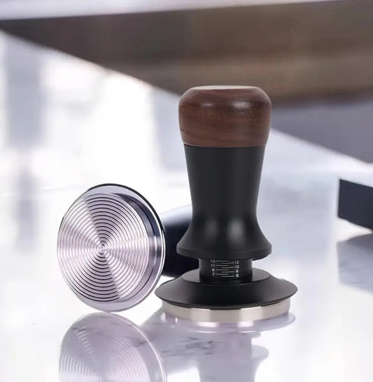 Edelstahl/Holz Tamper Druckregulierend  51 mm + 58 mm -Geriffelter Boden-