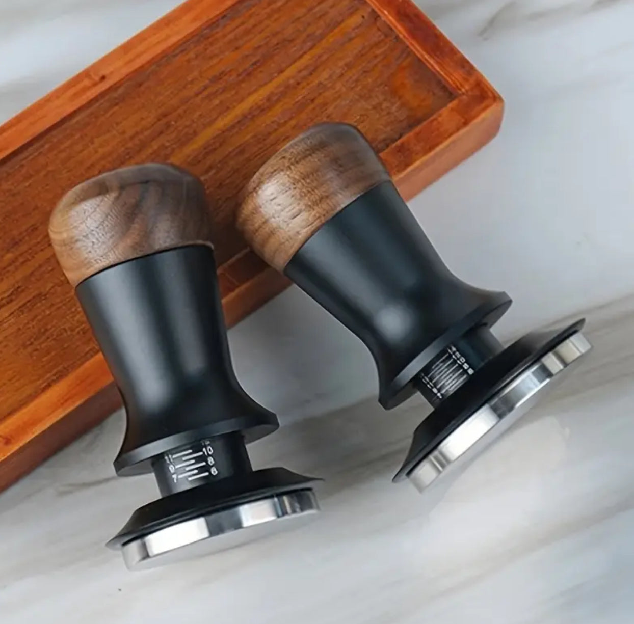 Edelstahl/Holz Tamper Druckregulierend  51 mm + 58 mm -Glatter Boden-