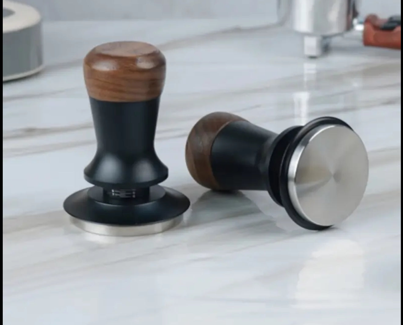 Edelstahl/Holz Tamper Druckregulierend  51 mm + 58 mm -Glatter Boden-